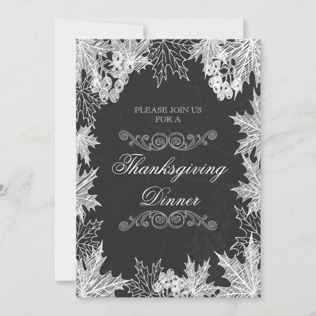 Thanksgiving Dinner Chalkboard Fall Leaves Invitation (Front)