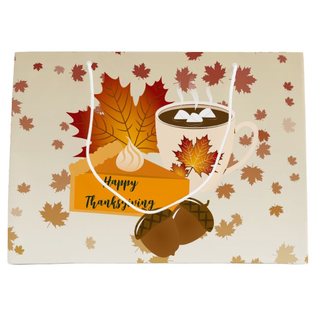 Thanksgiving Dinner Cuisine Pumpkin Pie Hot Choco Large Gift Bag (Front)
