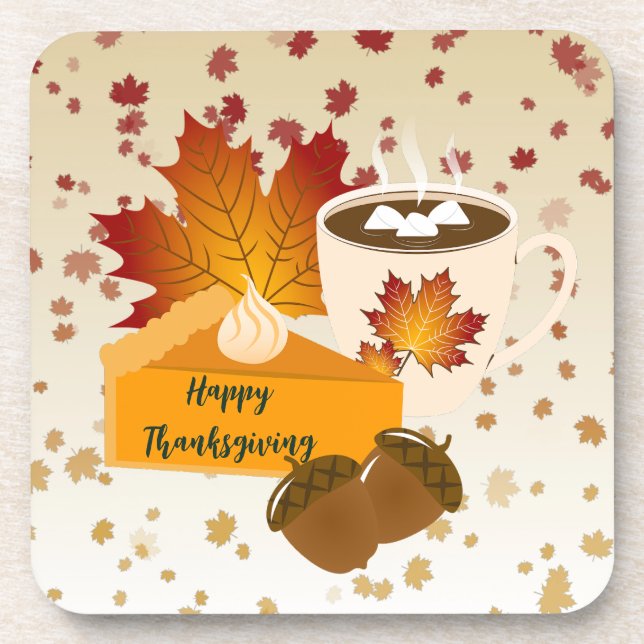 Thanksgiving Dinner Cuisine Pumpkin Pie Hot Cocoa Coaster (Front)