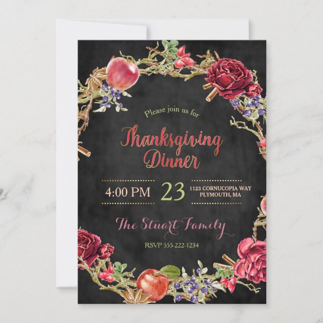 Thanksgiving Dinner Fall Apples Cinnamon Roses Invitation (Front)