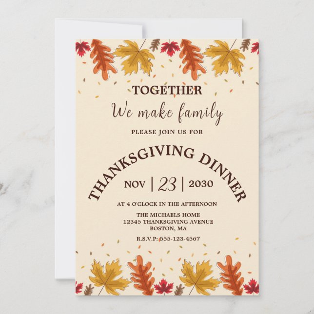 Thanksgiving Dinner Fall Autumn Holiday Invitation (Front)