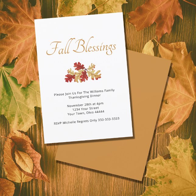  Thanksgiving Dinner Fall Rustic Gold Red Leaves  Invitation (Creator Uploaded)