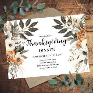 Thanksgiving Dinner Floral Horizontal Invitation