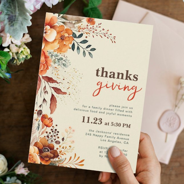 Thanksgiving dinner floral  invitation (Creator Uploaded)