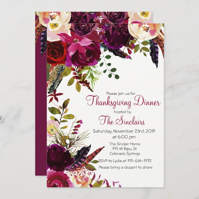 Thanksgiving Dinner Floral Invitation (Front/Back)