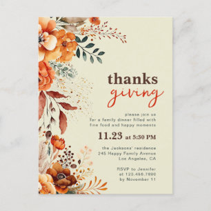 Thanksgiving dinner floral invitation  postcard