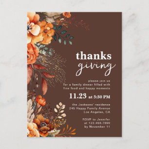Thanksgiving dinner floral invitation postcard