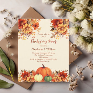 Thanksgiving dinner florals pumpkin invitation
