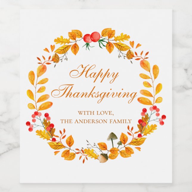 Thanksgiving dinner. Friendsgiving fall wreath Wine Label (Single Label)