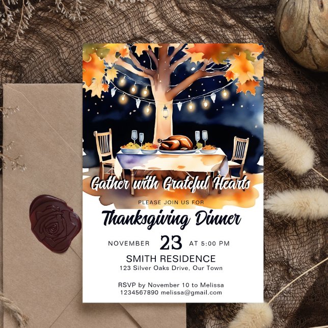 Thanksgiving dinner garden table under stars invitation (Thanksgiving dinner party editable template invitation digital download dinner table under stars)