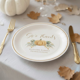 Thanksgiving Dinner Give Thanks Pumpkin Paper Plate