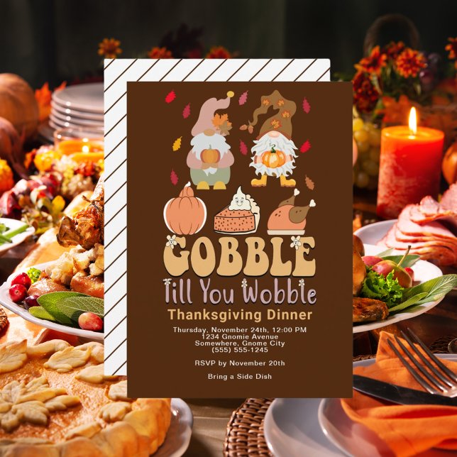 Thanksgiving Dinner Gnomes Gobble Quote Invitation (Thanksgiving Dinner Gnomes Gobble Quote Invitation)