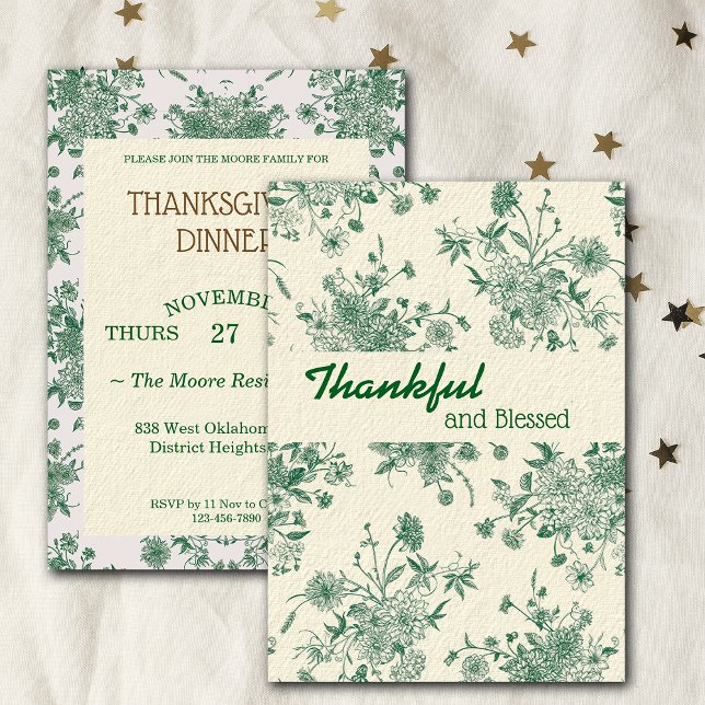 Thanksgiving Dinner Green Botanicals Custom Invitation (Creator Uploaded)