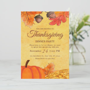 Thanksgiving Dinner Holiday Family Autumn Party Invitation