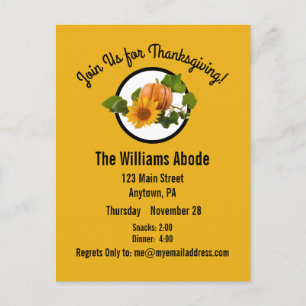 Thanksgiving Dinner in Pumpkin Pie Orange Custom Postcard