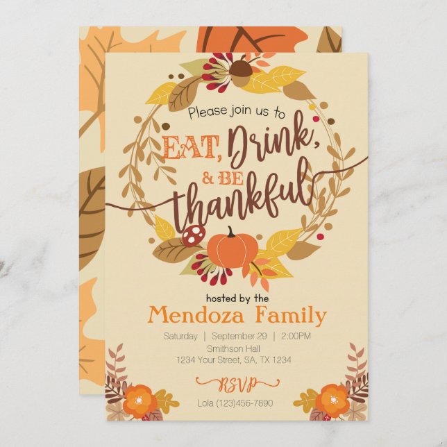 Thanksgiving Dinner Invitation, Feast Invitation (Front/Back)