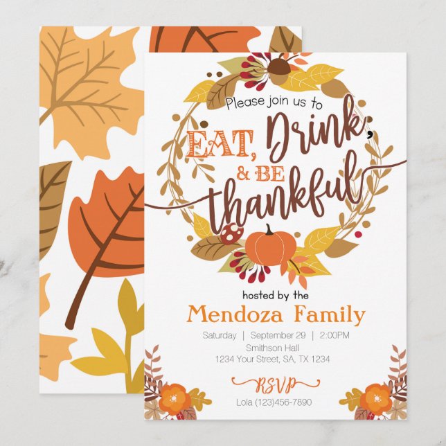 Thanksgiving Dinner Invitation, Feast Invitation (Front/Back)