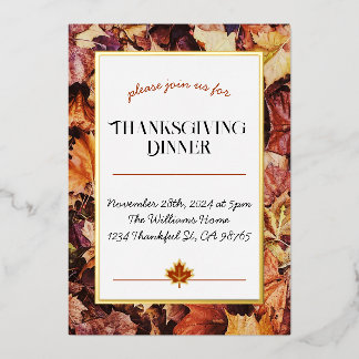 Thanksgiving Dinner Invitation - Foil Leaves