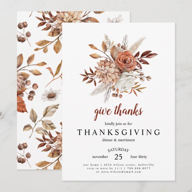 Thanksgiving Dinner Invitation | Give Thanks (Front/Back)