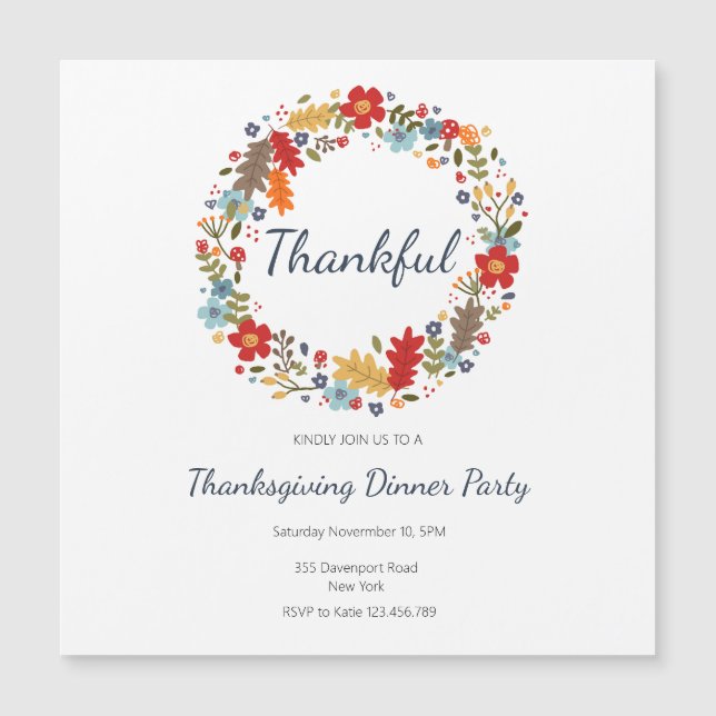 Thanksgiving Dinner Invitation Thankful Wreath (Front)