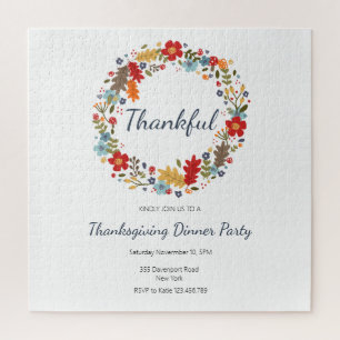 Thanksgiving Dinner Invitation Thankful Wreath Jigsaw Puzzle