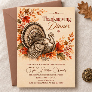 Thanksgiving Dinner Invitation Vintage Turkey
