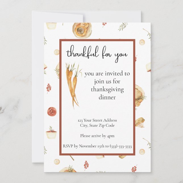 Thanksgiving dinner invitation watercolor custom (Front)