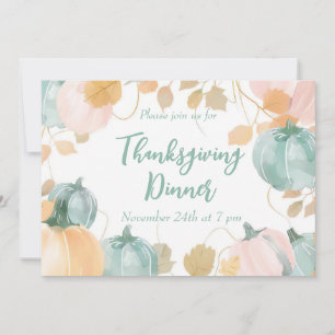 Thanksgiving Dinner Invitation Watercolor Pumpkin