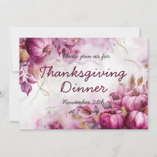 Thanksgiving Dinner Invitation Watercolor Pumpkin