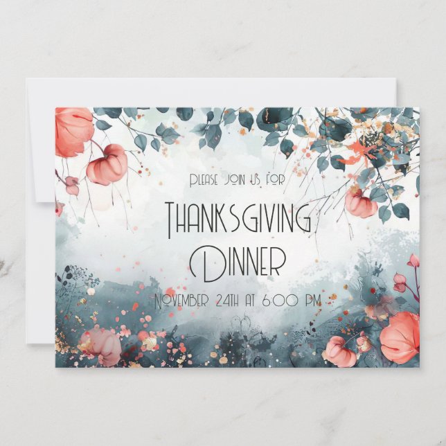 Thanksgiving Dinner Invitation Watercolor Pumpkin (Front)