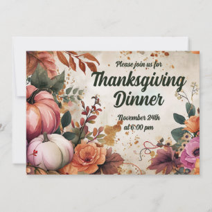 Thanksgiving Dinner Invitation Watercolor Pumpkins