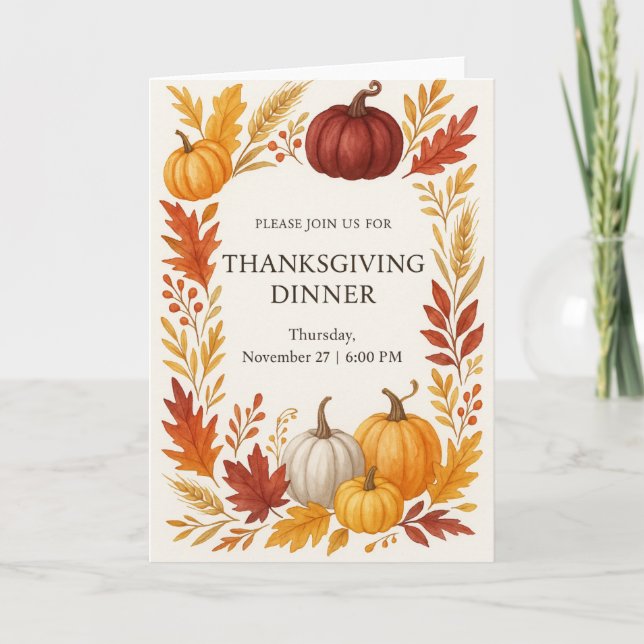 Thanksgiving Dinner Invitation Watercolor Pumpkins (Front)