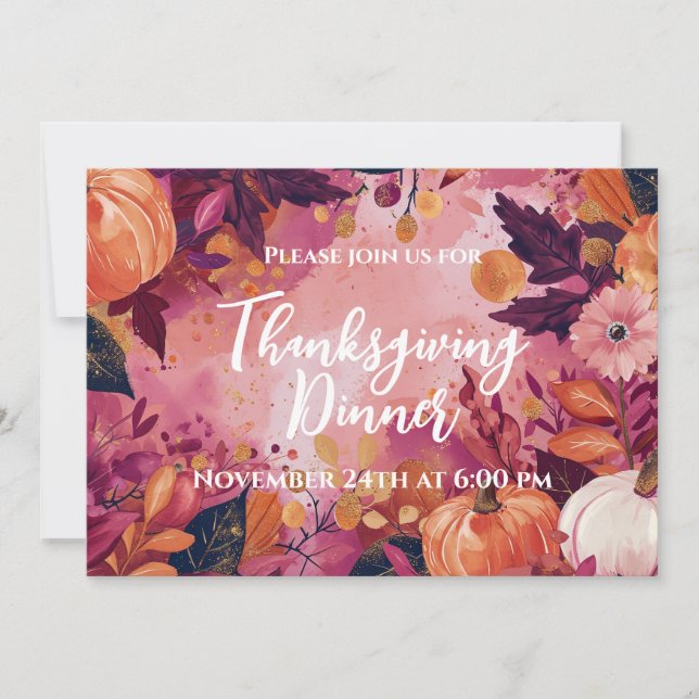 Thanksgiving Dinner Invitation Watercolor Pumpkins (Front)
