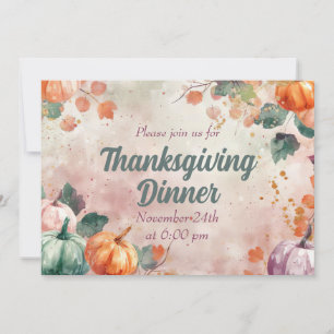 Thanksgiving Dinner Invitation Watercolor Pumpkins