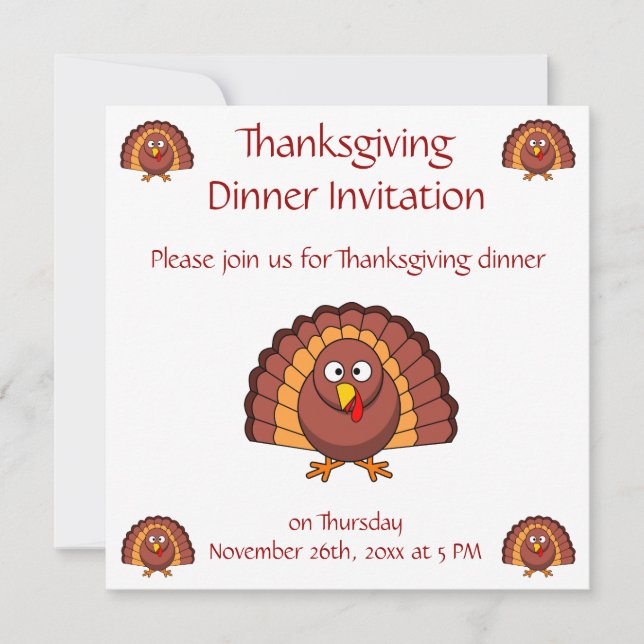 Thanksgiving Dinner Invitations With Funny Turkey (Front)