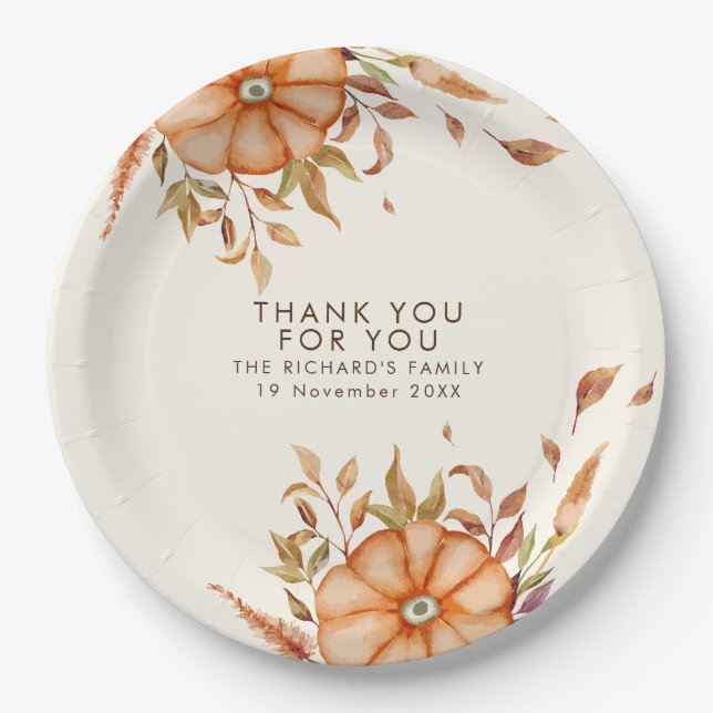Thanksgiving Dinner Invite Boho Theme Paper Plate (Front)