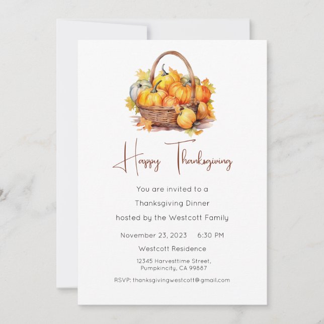 Thanksgiving Dinner Invite, Thanksgiving Holiday (Front)