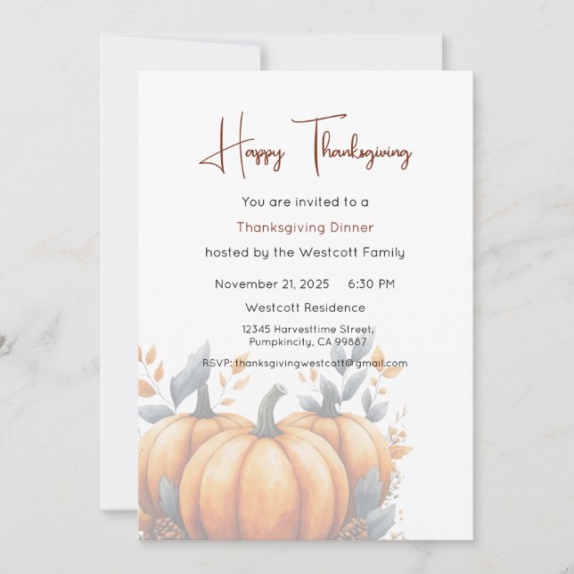 Thanksgiving Dinner Invite, Thanksgiving  Invitation (Front)