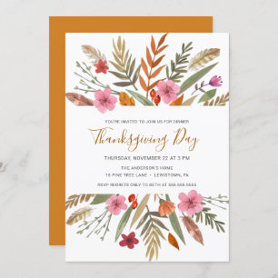 THANKSGIVING DINNER INVITE WATERCOLOR FALL FOLIAGE