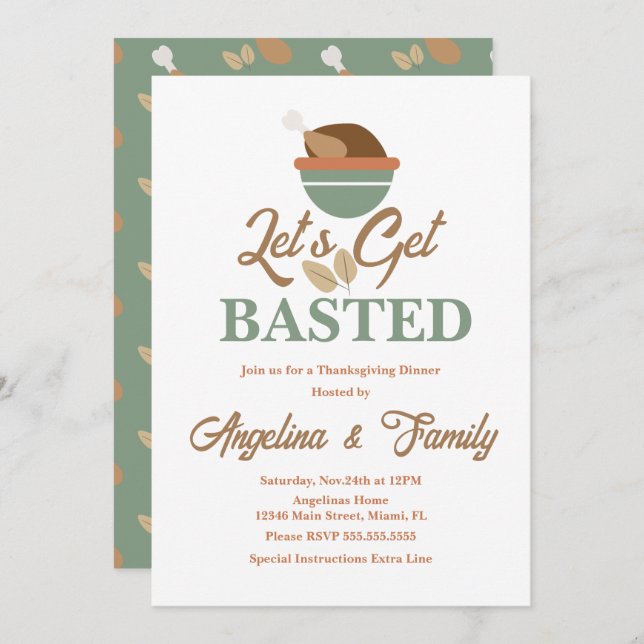 Thanksgiving Dinner Let’s Get Basted Turkey Bowl Invitation (Front/Back)