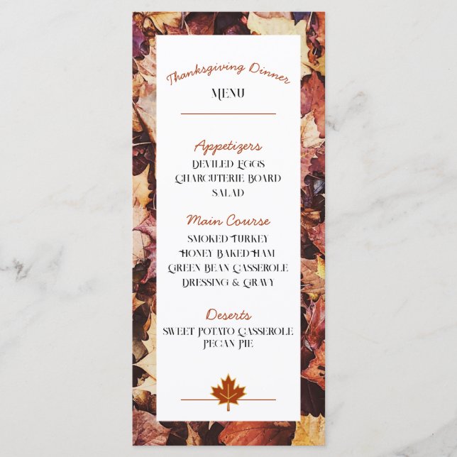 Thanksgiving Dinner Menu - Autumn Leaves (Front)