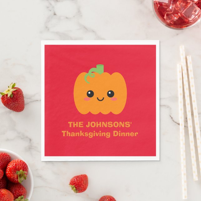 Thanksgiving Dinner Napkin, Personalised Pumpkin Napkin (Insitu)