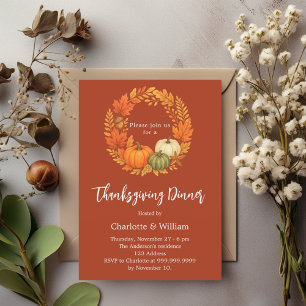 Thanksgiving dinner orange pumpkin terracotta invitation