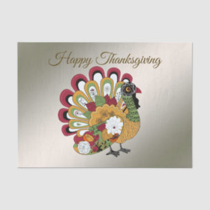 Thanksgiving Dinner Party Colorful Floral Turkey Tissue Paper