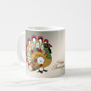 Thanksgiving Dinner Party Colourful Floral Turkey Coffee Mug