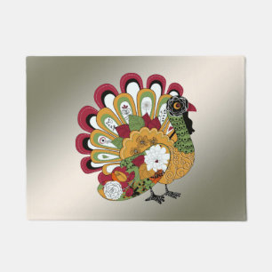 Thanksgiving Dinner Party Colourful Floral Turkey Doormat