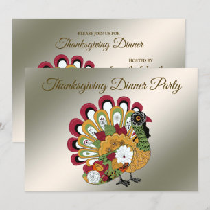 Thanksgiving Dinner Party Colourful Floral Turkey Invitation