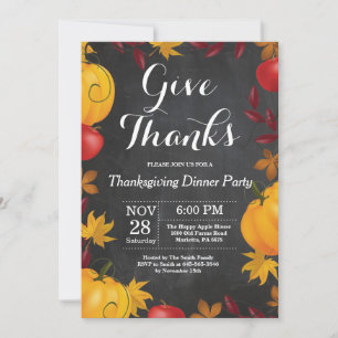 Thanksgiving Dinner Party Fall Autumn Chalkboard Invitation