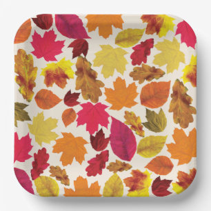 Thanksgiving Dinner Party Fall Colours Leaves Paper Plate