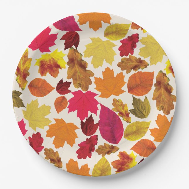 Thanksgiving Dinner Party Fall Colours Leaves Paper Plate (Front)